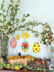 40pcs Unfinished Wooden Easter Eggs, DIY Craft Decorative Eggs, Paintable Wooden Egg Slices, Jute Rope, Easter Coloring Activity, Blank Wooden Slices, Spring Tree Hanging Decor, Holiday Party Favors, Painting Toys, Rustic Style Festival Decoration - Multicolor - View 8
