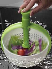 1个旋转沥水篮，厨房蔬菜水果沙拉脱水器，手动按压脱水储物篮 - 多色 - 查看 4