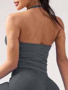 Women's Yoga Sports Bra Sleeveless Cropped Activewear Top, Elastic Fitness Workout Top, Breathable - 深灰色 - 查看 5