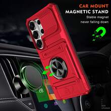 (Card Holder Function) (360° Rotating Stand) Military-Grade Rotating Phone Holder Stand + Shockproof Phone Case,Compatible With Apple 11/12/13/14/15/16 Pro Max, Galaxy S22/23/24/25+ And More - Red - View 3
