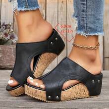 Popular Summer Outerwear, Daily Wear, Vacation Style, Street Fashion Heightening, Comfortable Slip-On, Versatile Casual Thick-Soled Women's Slippers - 黑色 - 查看 4