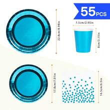 Peacock Blue Disposable Plates, Napkins, Cups - 10 Guest Party Supplies Set, Disposable Paper Plates Suitable For Birthday, Wedding, Theme Party, Family Picnic - Style 3 - View 9