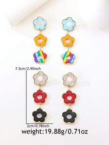 Elegant Tricolor Floral Long Earrings, Versatile - Multicolor - View 4