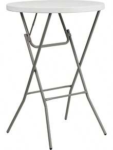 Furniture Elon Round Folding Bar Height Table For Parties And Commercial Events, Indoor/Outdoor Plastic Bar Height Folding Table, 32", Black - trắng - Xem 1