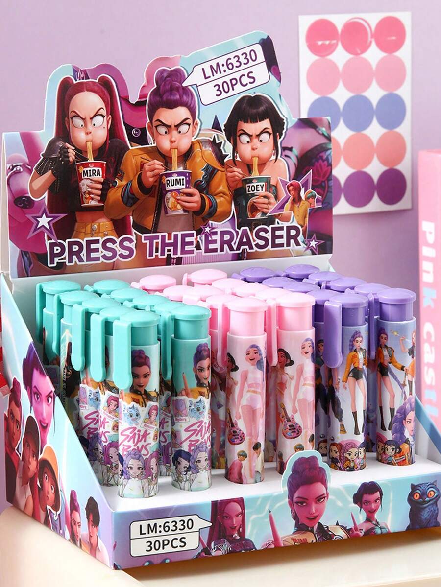 1/2/3pcs Cartoon K-POP Girl Group Retractable Erasers, Creative Stationery, Low Crumb & Easy To Erase, Extendable Erasers, Back To School Student Supplies - Round - View 1