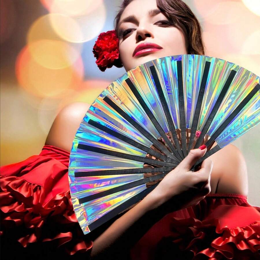 1 Quạt lễ hội cỡ lớn, có thể gập lại, quạt kêu lách cách, quạt laser ba chiều nhiều màu sắc, thích hợp cho các lễ hội, trang phục cầu vồng, tiệc disco, trang trí nhà cửa. - Nhiều màu - Xem 1