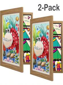 2-Piece A4 Wooden Photo Frame With Front Opening, Folding Wall-Mounted Art Frame, For Changing Photos, Displaying Paintings, Family Photos, Perfect Home Decoration. - 2pcs - 查看 4
