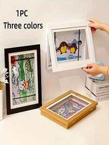 2-Piece A4 Wooden Photo Frame With Front Opening, Folding Wall-Mounted Art Frame, For Changing Photos, Displaying Paintings, Family Photos, Perfect Home Decoration. - 1PC - 查看 2