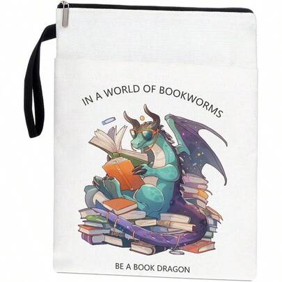 Book Sleeve With Zipper, Bookworm Style, Black, 11x 9 Inches (Outside), 10x 8 Inches (Inside), Washable Book Pouch With Pocket Teen Adult, Just One More Chapter