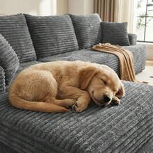 96'' Plush Modern L-Shaped Cloud Sectional Sofa Corduroy Cloud Velvet Modular Couch With Chaise, No Assembly Required Sectional Sofa Living Room Furniture - 深灰色 - 查看 9