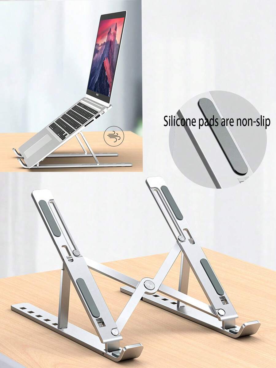 1 pieza Soporte plegable y ajustable para portátil de 16 pulgadas, soporte de escritorio de aleación de aluminio para computadora, elevador de monitor, almohadilla de enfriamiento, organizador de escritorio - Talla única - Ver 1