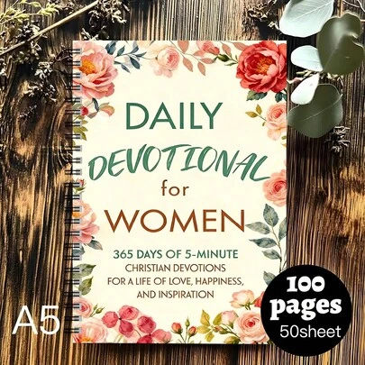 دفتر صلاة يومي للنساء، عناصر زهرية وردية بنية، 365 يوم صلاة مسيحية لمدة 5 دقائق، مع ورق مسطر، يتضمن تأمل يومي، مجموعة، عيد الميلاد وحياة الإيمان اليومية