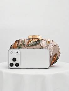 1 buah Tas Pesta Retro Modis Wanita, Tas Selempang Mini Kotak Persegi dengan Motif Daun & Bunga Berwarna-warni, Cocok untuk Gaun Malam, Pesta, Belanja, Ulang Tahun, Hadiah Hari Valentine, Motif Acak - Emas - View 4