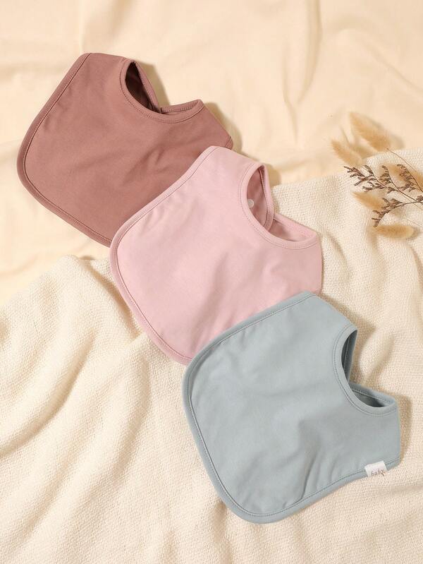 3pcs Soft Knit Square Baby Bibs, Decorative Bibs For Newborn Girls, Gift Set In Pink, Green, Khaki, Beige