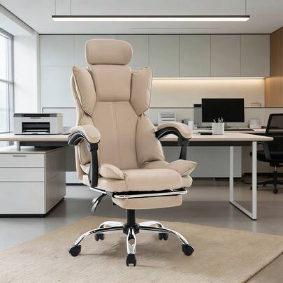 Cadeira de escritório com encosto alto, cadeira de escritório ergonômica, cadeira gamer, apoios de braço robustos, apoio para os pés ajustável, adequada para uso em escritório e para entretenimento.