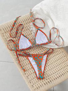 QKJ 豹纹性感比基尼套装，适合夏季海滩度假 - 珊瑚橙 - 查看 4