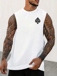 男士扑克元素印花圆领休闲宽松背心 - 白色 - 查看 4