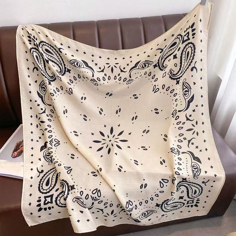 Khăn choàng cổ bằng polyester in hoa, phụ kiện thời trang phù hợp cho mọi mùa. - màu đen - Xem 1