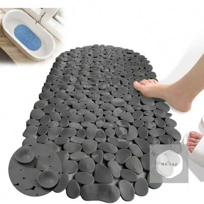 Tapetes para Tina de Baño, 34*68cm,Tapete de Baño para Regadera, Alfombrilla Antideslizante para Bañera y Ducha, Alfombra de baño y Ducha con Ventosa y Orificio de Drenaje,Lavable a máquin