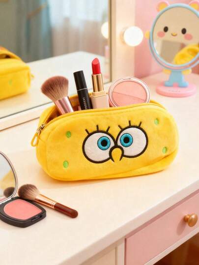  1pc SpongeBob Cute Theme Cosmetic Bag, Makeup Storage, Stationery Organizer, Multi-Functional Pouch, Adorable Yellow SpongeBob Pattern, Durable Storage Bag, Unisex, Suitable For Daily Use, Outdoor Activities, Festivals And Birthdays