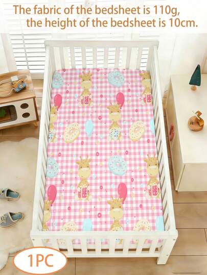 1PC 110g Baby Bed Sheet, Cute Deer And Donut Pattern Single Bed Sheet, Polyester Material, Digital Printing, Suitable For Male And Female Babies, Baby Crib, Decoration, Gift, All Seasons, Pillowcase Not Included