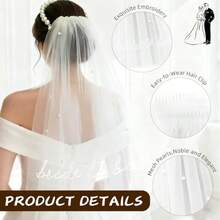 Zkp Bride To Be Sash Veil Bride Veil Bachelorette Party Accories Headband Bridal Shower Bach Party Decorations White Headpiece Bridal Shower Gift Engagement Plies Wedding Bridesmaid Favors - như hình - Xem 3