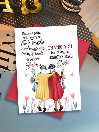 1 pezzo Biglietto di compleanno sarcastico per la migliore amica: "GRAZIE per essere la mia SORELLA NON BIOLOGICA" - Disegno con caffè e fiori per la migliore amica, regalo di amicizia divertente con busta (perfetto per il Segreto di Babbo Natale)