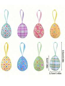 24个复活节挂饰彩蛋，丝带吊坠彩色彩蛋，彩色图案彩蛋，雏菊波点装饰，复活节树装饰，春季家居装饰，节日派对用品，格子布彩蛋，DIY手工配件，节日墙门装饰，篮子标签 - 彩色 - 查看 12