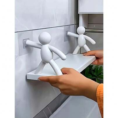 6 piezas Estante de pared flotante con forma de "Persona pequeña" autoadhesivo sin taladro (capacidad de 5.5 libras), estante de almacenamiento de baño con figura humana creativa, estante de almacenamiento esencial para dormitorio, estante moderno para especias de cocina