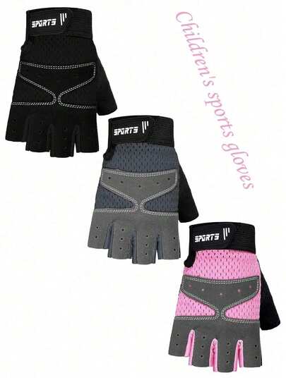 Kids' Half Finger Sports Gloves, Suitable For Outdoor Cycling, Climbing, Gymnastics, Adjustable Breathable Durable Gloves For Boys And Girls