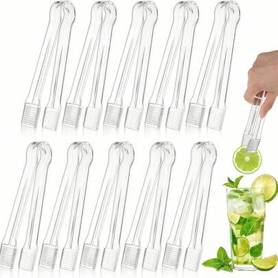 2/5/10pcs - 6.3 Inch Self-Serve Tongs, Mini Clamps For Food Service Tools, Transparent Kitchen Clips, Mini Ice Tongs, Mini Catering Clips, Sugar Cube Ice Tongs, For Tea And Coffee Parties, Gatherings, Bars, Appetizers, Salads, Desserts, Sandwiches, Barbecues, Cookies, Summer, Summer Set