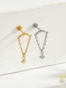 1pc Minimalist Diamond Star Stainless Steel Earrings, Suitable For Women's Daily Wear - Star - View 1