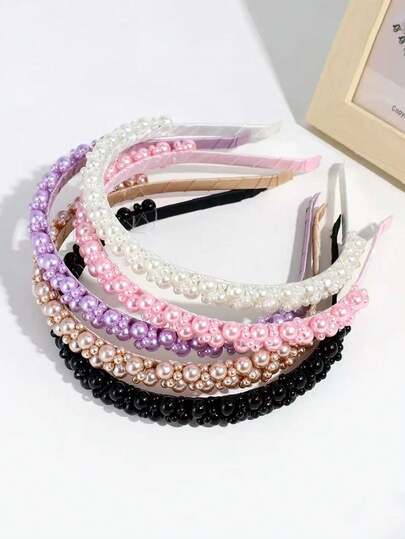 1pc Women's Fashion New Luxury High-End Faux Pearl Beaded Headband Hair Accessory