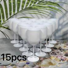 480毫升粉白相间塑料高脚杯，采用防碎耐压PP材质，适用于婚礼/派对/野餐，情人节礼物 - A - 查看 1