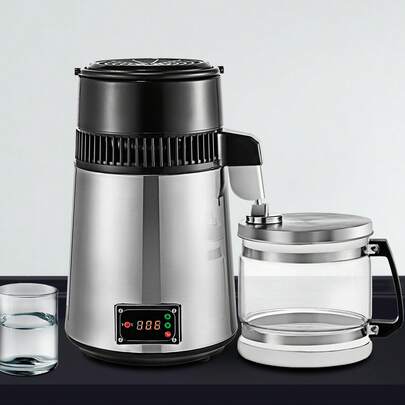 Countertop Water Distiller, 1.1 Gallon/4L, 750W Stainless Steel Distilled Water Making Machine, Purifier Filter With Glass Collection, Distilling Alcohol Whiskey For Home Use, CE Listed, Silver