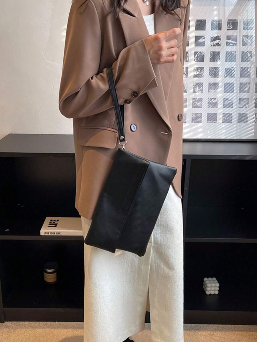 女士时尚简约百搭手拿包，适合日常通勤、旅行、购物 - 黑色 - 查看 1