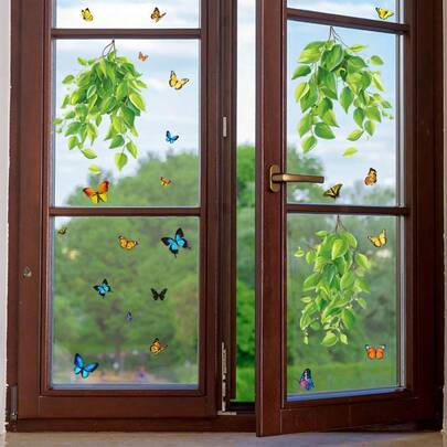 Pegatina de hoja verde para ventana, regalo de decoración del hogar para fiestas, pegatina mural de arte DIY de alta calidad para dormitorio, habitación o balcón. Agrega primavera a tu hogar con esta bonita pegatina. Adhesivo removible para una instalación fácil.