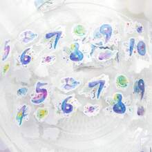 Laser Cut Shiny Decorative Tape With Numbers, Starry Sky & Cloud Series Decorative Materials, Synthetic Paper Shiny Laser Cut Washi Tape For Scrapbooking DIY Stickers - D - View 3