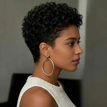 6 Inch Short Pixie Cut Human Hair Wig, Women's Curly Textured Full Lace Front Wig - Multicolor - View 3