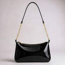 Women's Shoulder Bag With Chain Strap And Shoulder Pad, Featuring Gold-Tone Details And A Zipper Closure. - ĐEN - Xem 1