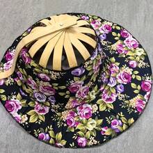 Sombrero de sol de mujer de estilo bohemio de doble uso. Sombrero de playa de ala ancha plegable, con un ventilador de refrigeración integrado, patrones florales vintage y colores pastel (rosa/morado). Estructura de plástico ligera. Ideal para viajes de verano al aire libre, piscinas, vacaciones - Protección solar portátil. - Multicolor - Ver 3