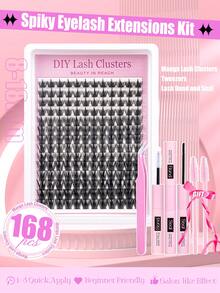 144pcs Complete DIY Lash Kit , Glue & Application Tools- Includes False Lashes, Glue, Tweezers & Brush, Professional & Beginner Friendly, Easy Home Use,Eyelash Starter Kit For Beginners - Multicolor - View 2
