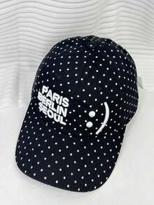 1顶女士时尚休闲黑白波点字母星形刺绣棒球帽 - 复古可拆卸设计，春夏百搭遮阳帽，适合所有脸型 - 黑白款 - 查看 9