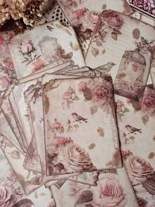 1 gói/30 cái Phong cách Vintage Màu hồng Hoa hồng & Chim Trang trí Làm sổ lưu niệm Giấy - Nhiều màu - Xem 7