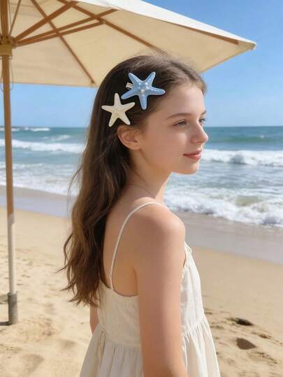 2个/4个装奢华闪亮海星发夹，色彩缤纷的少女风设计，清新海洋风海星鸭嘴夹，适合海滩、派对、度假、夏季拍照道具