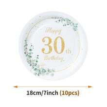 Bộ đồ dùng tiệc sinh nhật lần thứ 30 gồm đĩa, khăn ăn và cốc giấy họa tiết lá xanh, dành cho 10 khách, dùng một lần, thích hợp cho sinh nhật, đám cưới, tiệc theo chủ đề, dã ngoại gia đình. - Kiểu 4 - Xem 10
