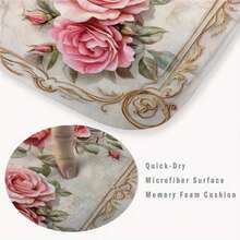 3pcs Mother'S Day Pink Rose Pattern Bathroom Mat Set With Toilet Seat Cover And U-Shaped Foot Mat - Nhiều màu - Xem 8