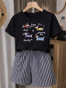 Conjunto Casual Marino Rayas Chic - Negro - Ver 1