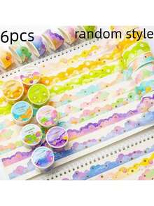 8 Rolls Gold Foil Washi Tape - Pink Rainbow Gradient Nebula Design, Durable Paper Tape For Journals, Scrapbooks, Calendars, Gift Wrapping - Decorative Stationery, Calendar Decor, Romantic Design, Bright Colors, Creative Projects, Diary Decoration, Art Design, Smooth Texture, Diary Lovers, Full Roll Handmade Sticker Packaging, Foil Paper Tape Cover, Colorful Floral Washi Tape Series - Soft, Multicolored, Adorable Decorative Borders - Multicolor - View 15