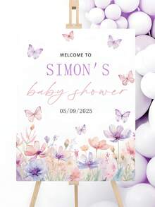 1 pieza Cartel de bienvenida personalizado para baby shower - Nombre y fecha personalizados, fuente cursiva elegante con decoración de mariposa - Baby shower, bautizo, regalo para recién nacido - Decoración coleccionable con placa de nombre/fecha - Multicolor - Ver 11